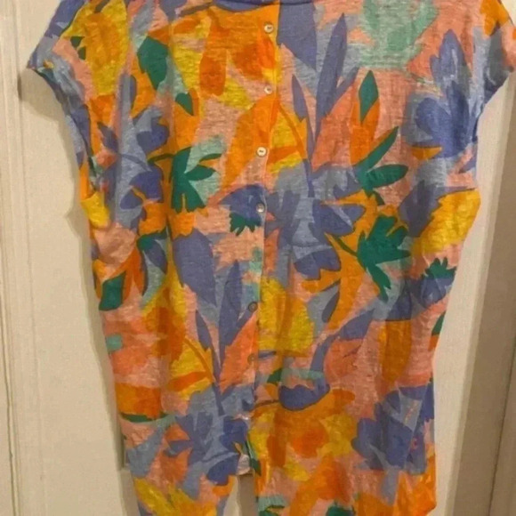 Joie 100% Linen Tropical Print Knit Button Back Top - Picture 5 of 7